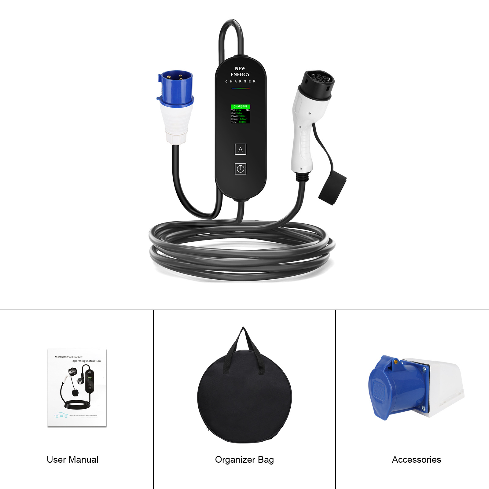 EU/UK Plug CEE 32A/16A Portabl - Portable Ev Charger 32A Type 2 Cee Plug recension och pris