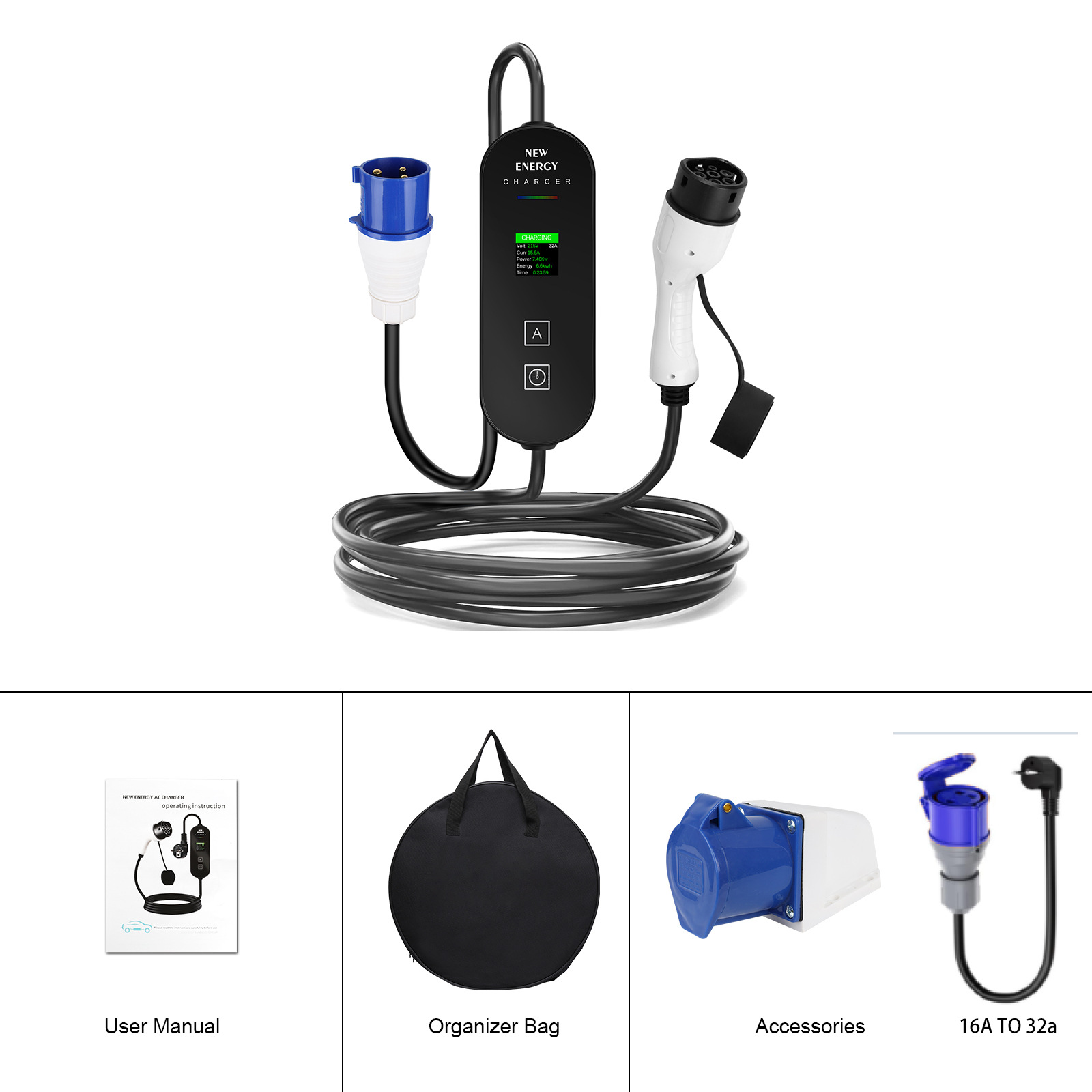 EU/UK Plug CEE 32A/16A Portabl - Portable Ev Charger 32A Type 2 Cee Plug recension och pris